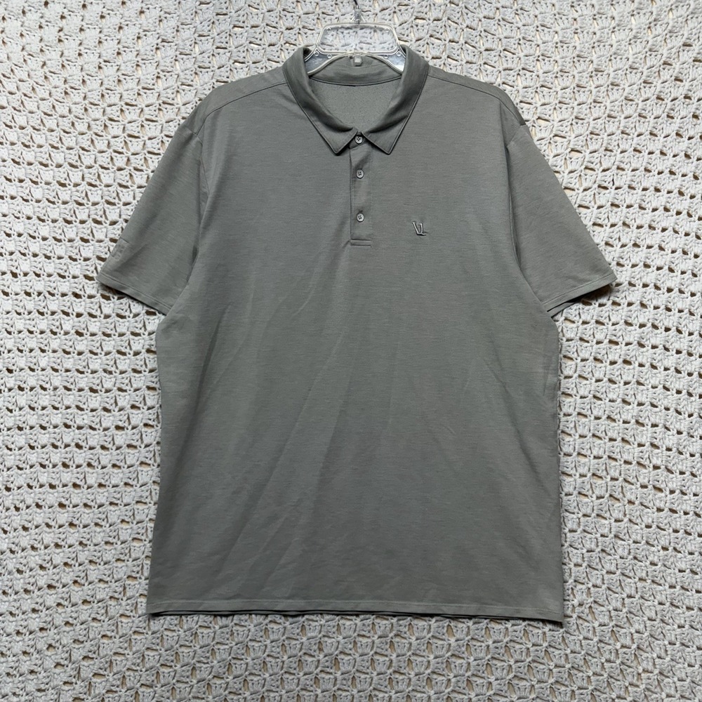 Vuori Polo Shirt Mens L Gray Beige Short Sleeve Collared Embroidered Logo Golf